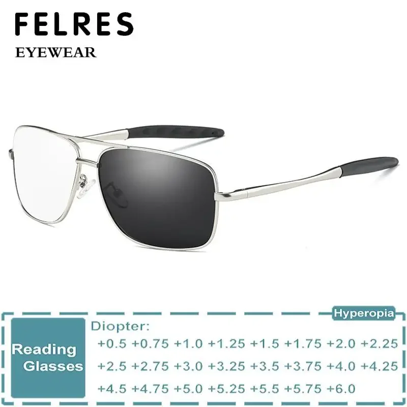 

Square Finished Photochromic Reading Glasses Men Metal Presbyopic Glasses Discolored Glasses Customized Prescription Glasses