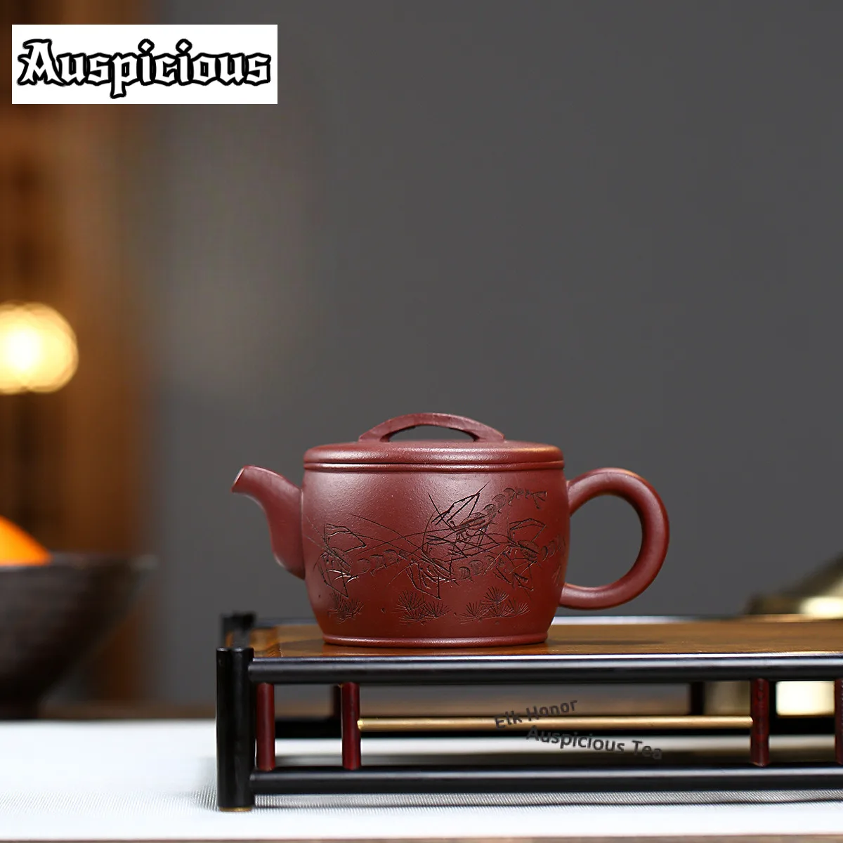 

240 мл креативные чайники из фиолетовой глины Исин ручной работы, большой диаметр, резной горшок для креветок, чайник из сырой руды, грязевой чайник, китайский чайный сервиз Zisha