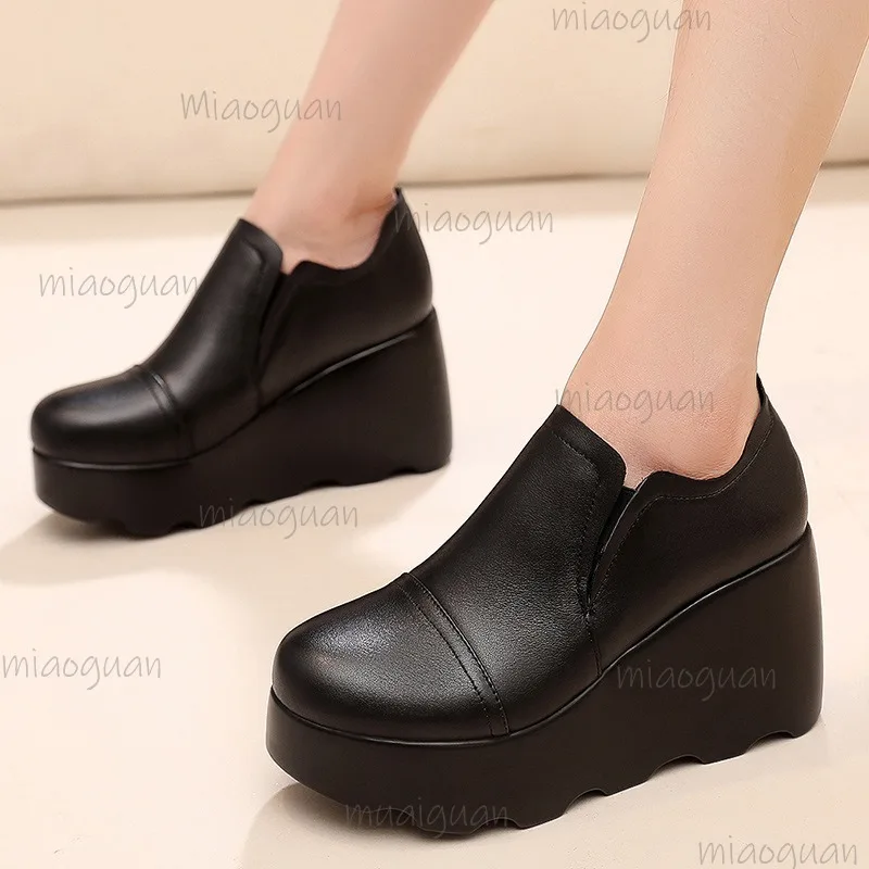 

Женские повседневные туфли на высоком каблуке с противоскользящей подошвой, на толстой платформе, с круглым носком, на танкетке, для лета и осени, размеры 34-43