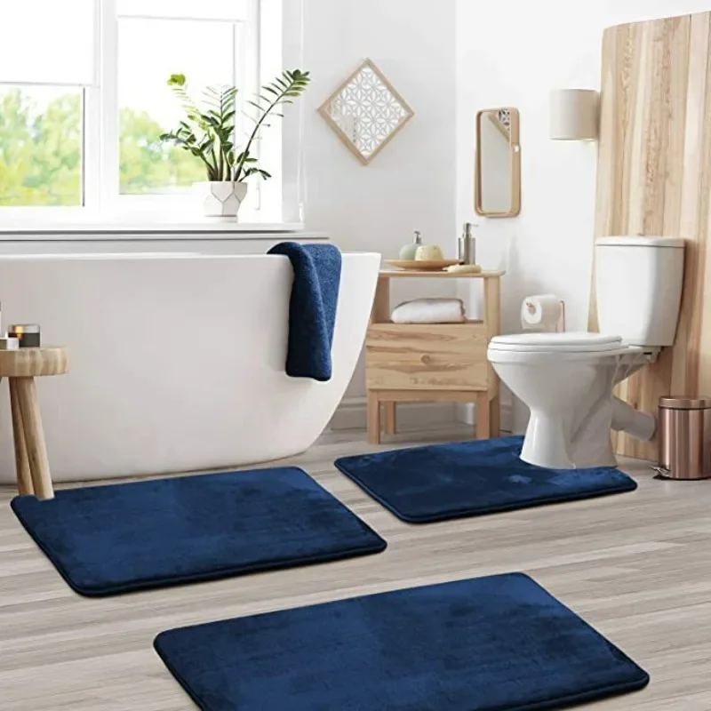 

flannel Bath Mat Super Soft Non-slip Comfortable Bath Mats Rug Carpet Set for Bathroom Absorbent Washable Rug Toilet Floor Mat