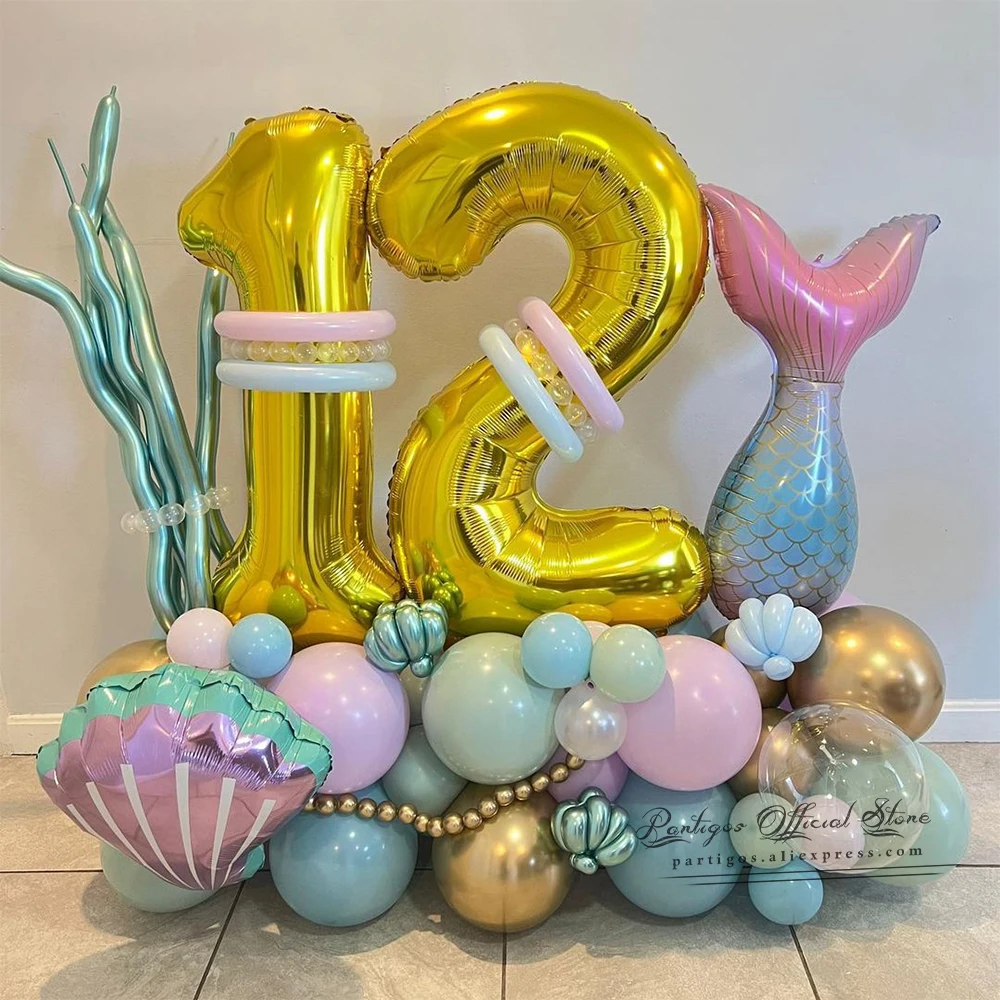 

50Pcs/Set Mermaid Party Balloons 30inch Number 0-9 Heliun Balloon Baby Shower Supplies Mermaid Tail Birthday Party Decor Globos