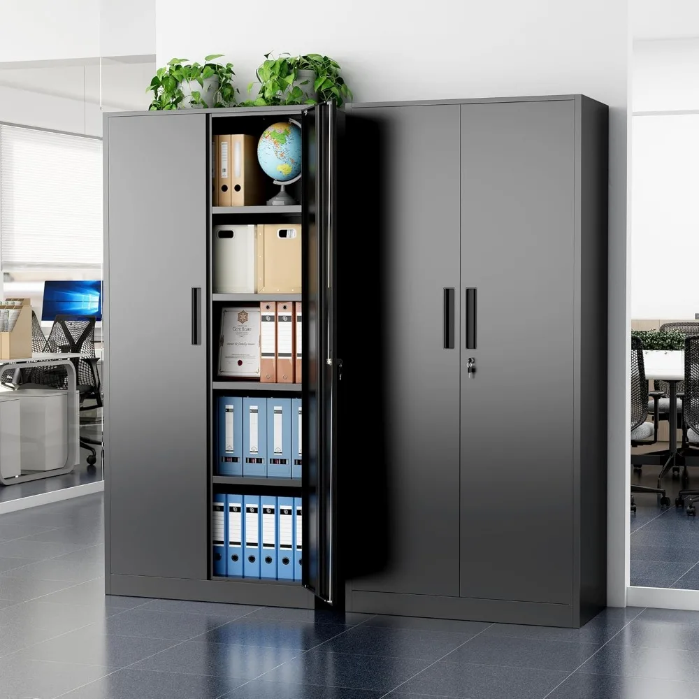 

Metal Storage Cabinet, 72" Black Locking Metal Cabinet with 2 Doors and 4 Adjustable Shelves, Lockable Garage Storage