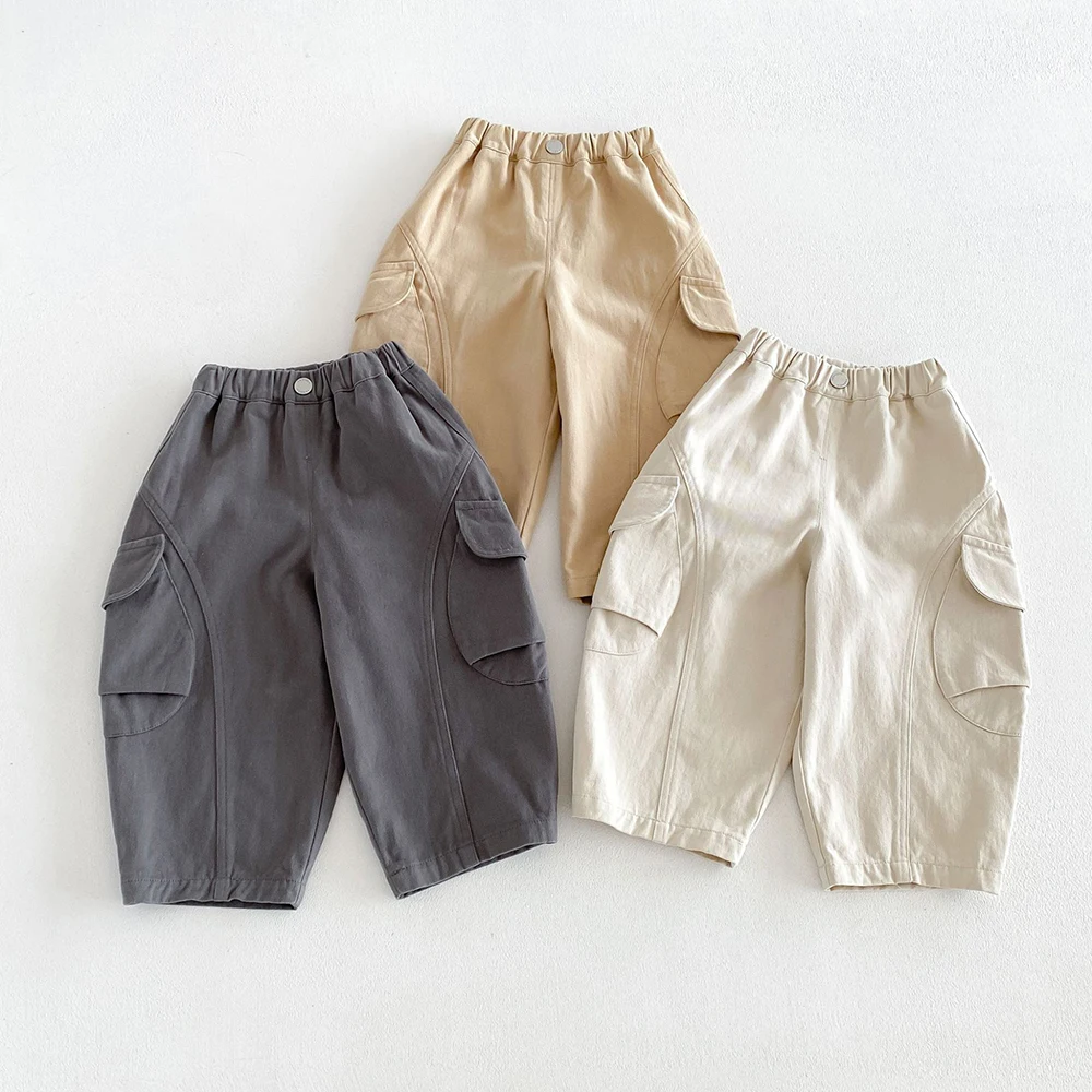 Kids Cargo Pants Autumn 1-6T Boys Girls Casual Loose Trousers with Big Pockets Solid Color Children's Fashion Clothes