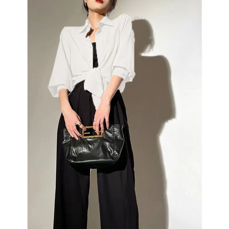 Thin Perspective Loose High Street Blouse Summer New Long Sleeve Solid Casual Shirt Tops Fashion Korean Trend Women Clothing