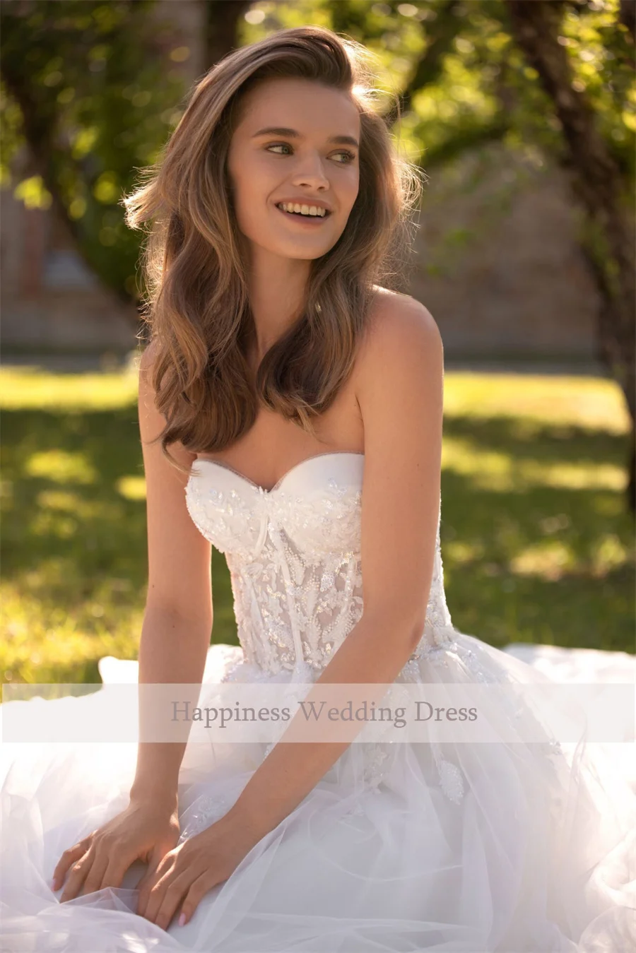 ที่กําหนดเอง Sweetheart Sequins ลูกไม้สําหรับ Top แขนกุด Tulle กระโปรงชุดแต่งงาน Backless Lace Up Custom ชุดราตรี