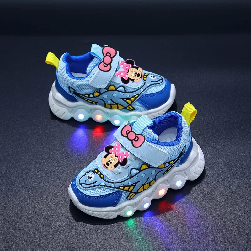 Disney Mickey Mouse Minnie Spring Summer New Breathable LED Casual Shoes running Shoes Boy Girl with Lights Brightening Sneakers