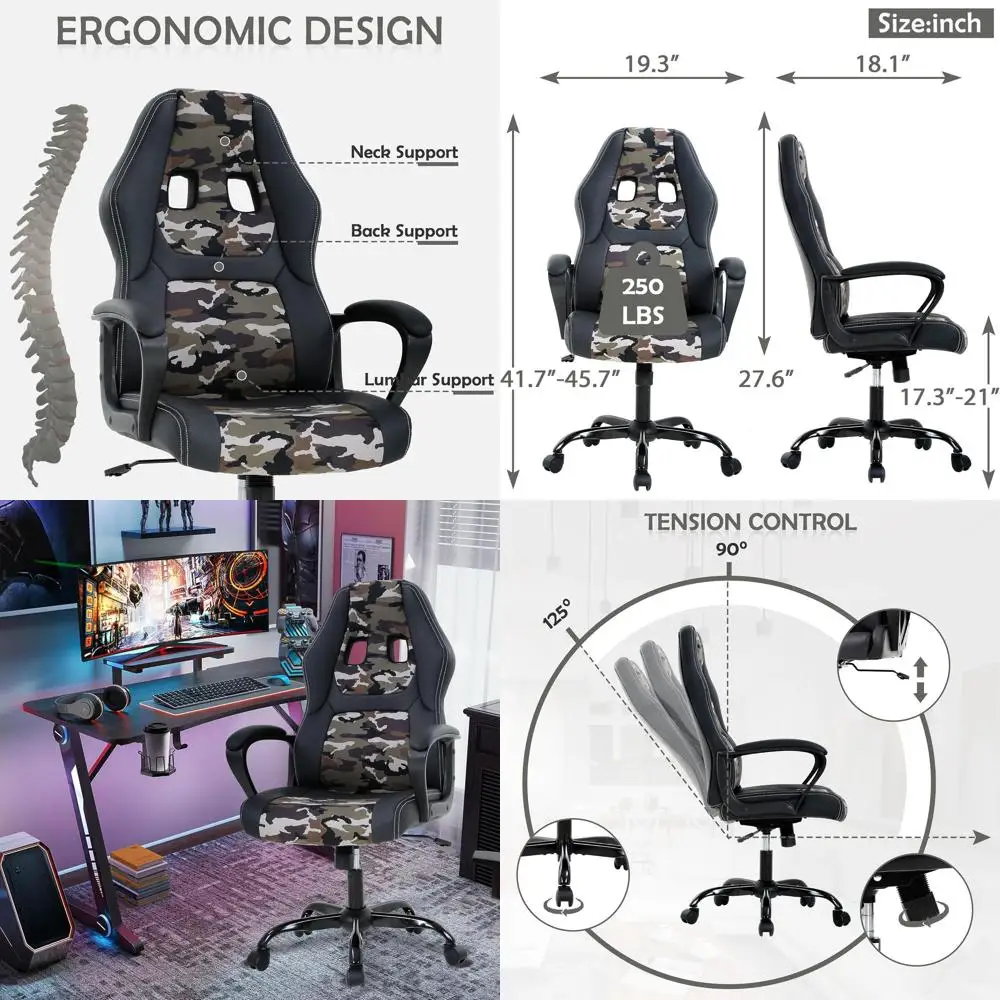 

Ergonomic High-Back Swivel Office Chair with Adjustable Armrests for Kids and Adults, Suitable for Gaming and Computer Use