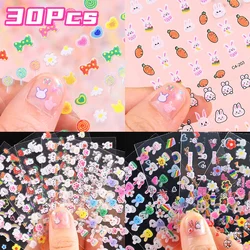 30Pcs Kawaii 3D Glitter Nail Stickers Rainbow Rabbit Cartoon Design For Nail Decals Supplies Lovely NAIL Stickers Press on Nails