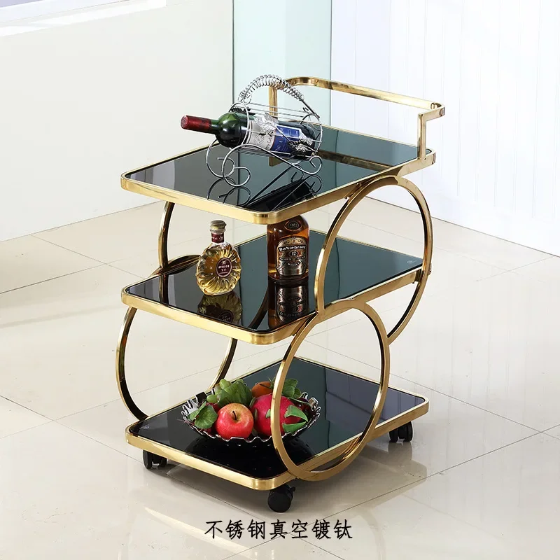 Hotel Restaurant Club Three-layer Cart Stainless Steel Dining Room Storage Shelf Kitchen Furniture Dormitory Trolley with Wheels