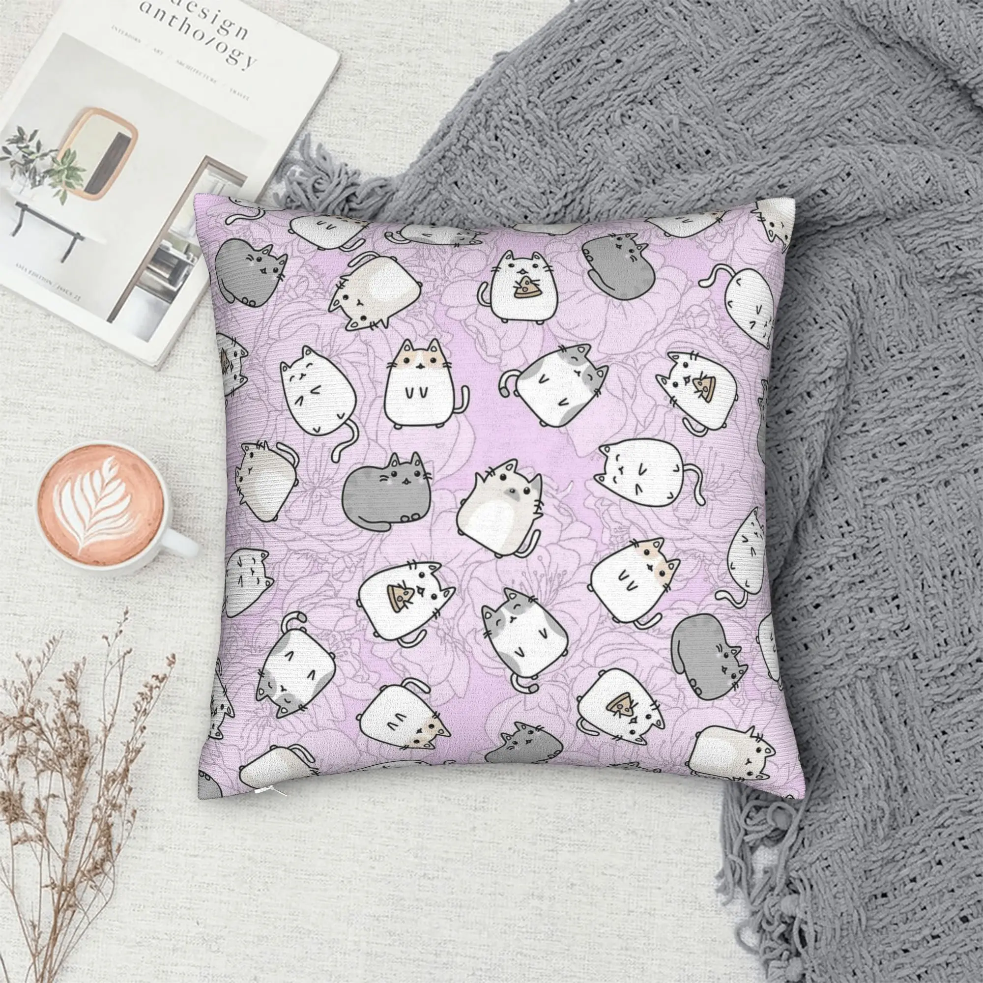 Cute Cat Pattern Square Pillow Cases P-Pusheencats Cushion Covers Awesome Zipper Decor Pillowcase for Home 18"x18" view 5