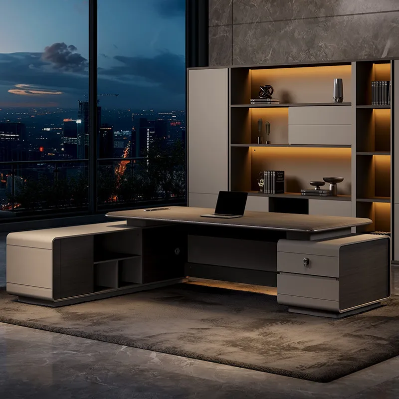 E0 level boss desk light luxury high-end Italian president desk high-end wood grain large class desk leadership office