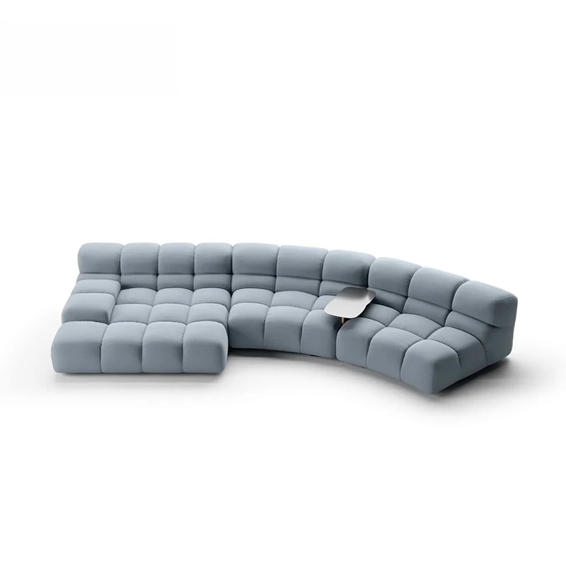 Splicing Combination Fabric Puff Curved Corner Modular Living Room Cream Wind Sofa