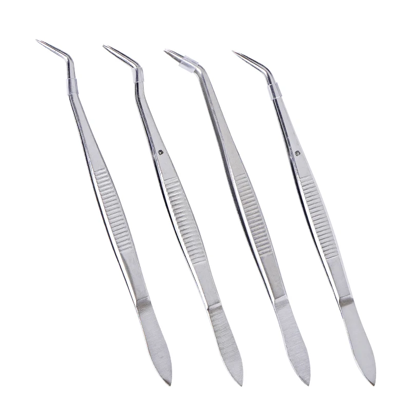 

4pcs/set Stainless Steel Dental Surgical Tweezers Pincers Serrated Curved Tweezer Forceps Teeth Whitening Dentist Tools