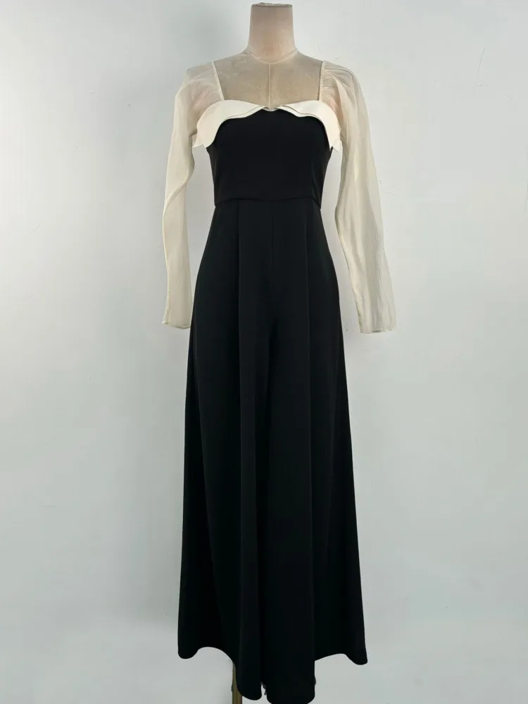 QMQA موضة المرأة بذلة أنيقة الراقية الألوان المتناقضة المتخصصة عالية الخصر التخسيس واسعة الساق حللا 2025 أنثى QM476