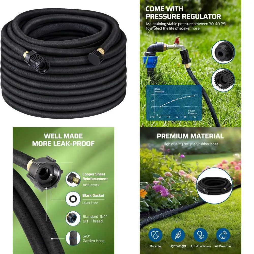 

Круглый капельный шланг 100 футов для садовых кроватей диаметром 5/8 дюйма, регулятор давления, гибкий и герметичный, экономит 75% воды