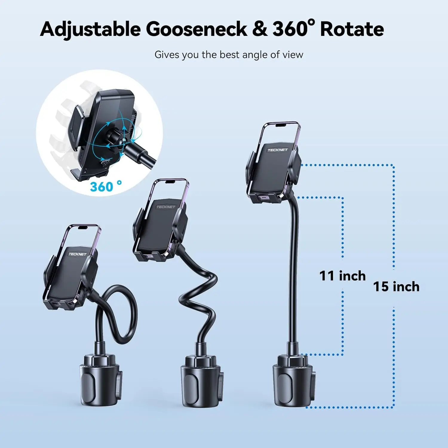 Suporte de telefone pescoço de ganso ajustável para carro - suporte de ventilação de ar com base expansível, adequado para iPhone 17/16 Pro Max e todos os telefones