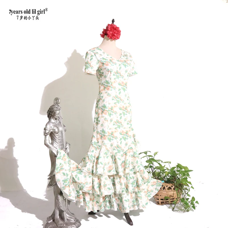 7yearsoldlilgirl 2025 New Spanish Flamenco Dance Cotton Dress  Evening Dresses V Neck Wear Women ENE20