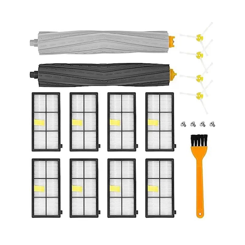 

Запасные части для роботов-пылесосов Irobot 8 и 9 серий: роликовая щетка, боковая щетка, фильтр.