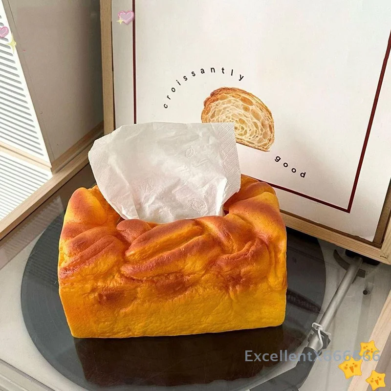 

1PC Creative Funny Bread Tissue Box Artificial Elastic Butter Toast Shape Storage Box Simulation Bread Design Drawer Napkin Box