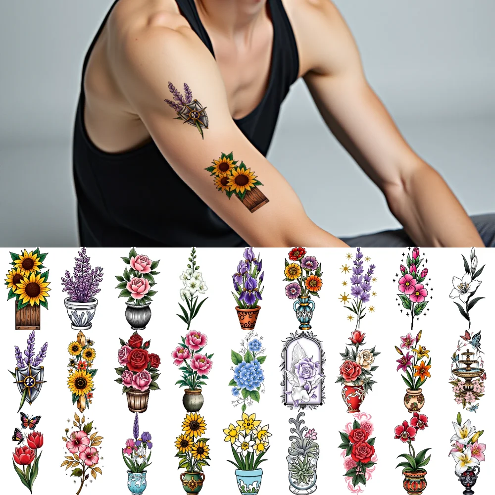 

28pcs Temporary Tattoo Hydrangeas New School Traditional Orchids Tulips Temporary Tattoo Stickers Lilies For Arms Adults