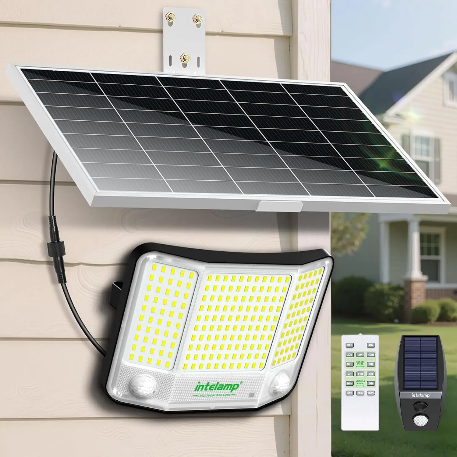 Intelamp 20000mAh Long Battery Life Outdoor Solar Flood LED Lights With Super Large Solar Panel 3 Motion Sensors For Garden Yard