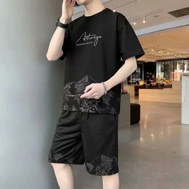 Men's Sport Suit Summer Instrendy Loose Fit Half Sleeve T-shirt Casual Shorts Set Stylish Matching Trendy