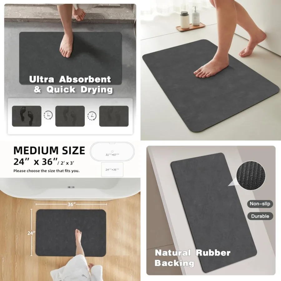

Bath Mat, Bathroom Rugs Non Slip Washable Thin Absorbent Quick Dry Bath Mat Fits Under Door Bathroom Floor Mat Perfect for Bath