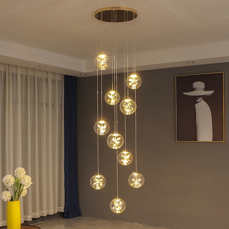 Modern Gold LED Pendant Lights Living Room Corridor Hall Ligthing Decor Lamp Duplex Building Villa Indoor Hanging Lights Fixture