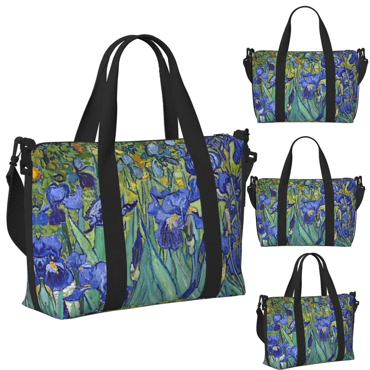 

Vincent Van Gogh Irises Art Flowers Beach Travel Bag Large Capacity Tote Bags for Gym Sport Women Shopping Duffle Shoulder Bag