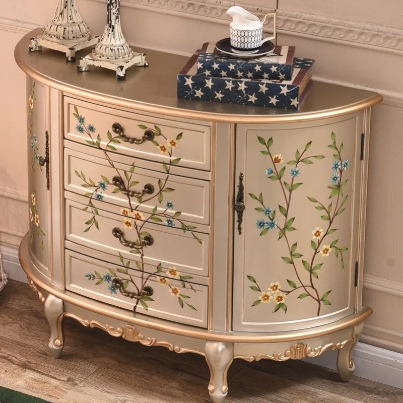 

European-style entrance cabinet, bucket cabinet, American-style aisle cabinet, French-style living room solid wood small side
