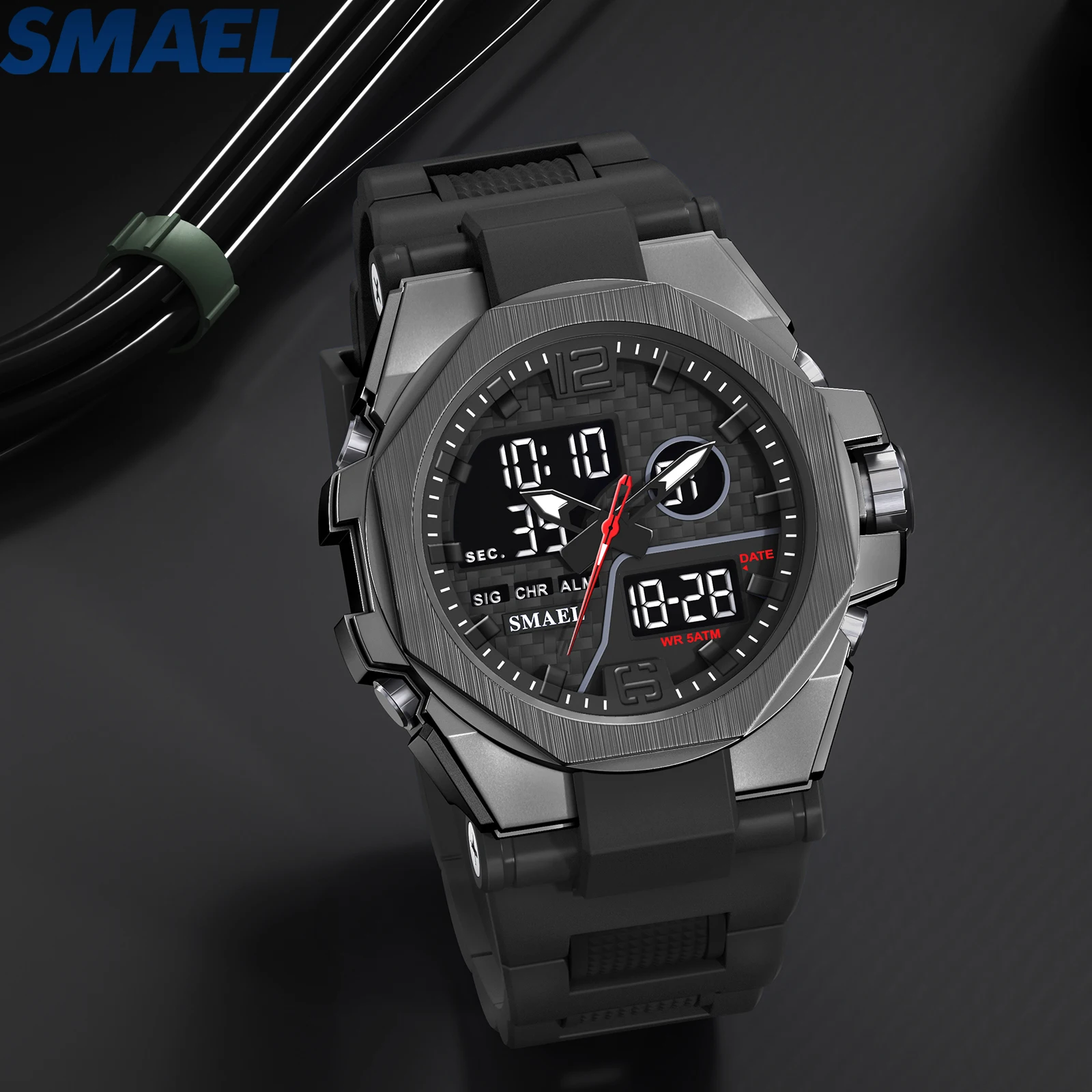 Sport Digital Watches LED for Men Stope Watches Dual Time  Display Men\'s Wristwatches  8103 Alarm Clock LED Sports Watch Digital