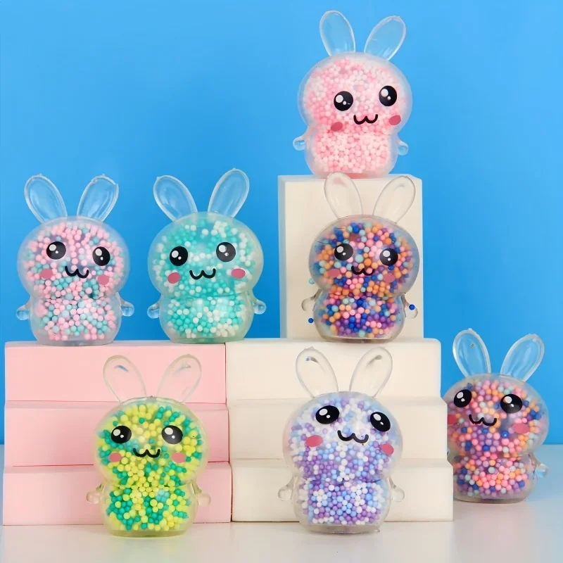 K-3PCS Squishy Bunny Stress Balls with Light Stress Relief Toy Girls Kids Fidget Toys Colorful Rabbit for Easter Basket Stuffers