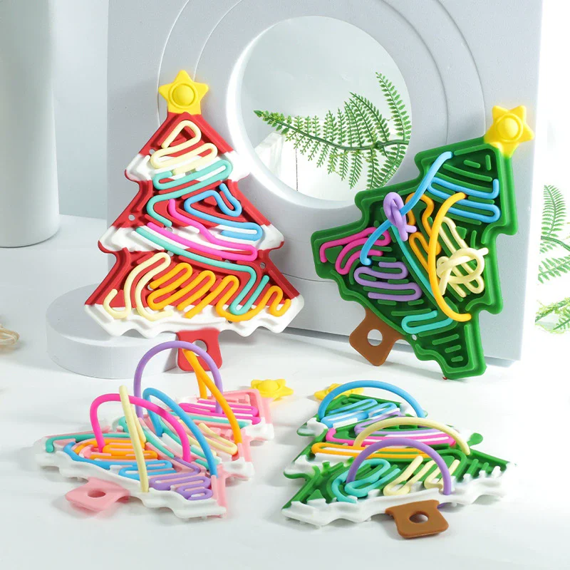 Nuevo juguete sensorial para chico, rompecabezas de silicona con forma 3D, juguete de Motor fino, diseño de actividad navideña portátil, juego de tablero ocupado, árbol