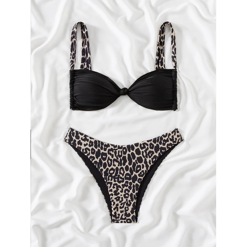 FASKO Leopardenfarben passender Triangel-Bikini, zweiteiliger Anzug, Bikini 2025, neue Serie, Strandserie, Party-Stil