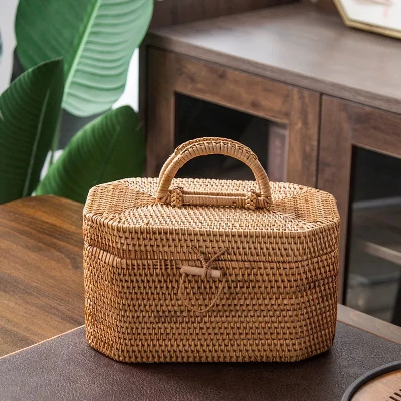 

Vine woven handbag. Vintage new seven barrel tea cake tea storage box, home tea table antique style sorting box storage box