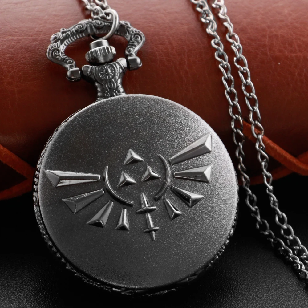 Zelda Stone Swordsman Black Fashion Quartz Pocket Watch with Chain Pendant Necklace Trinkets Festivals Holiday Best Gift
