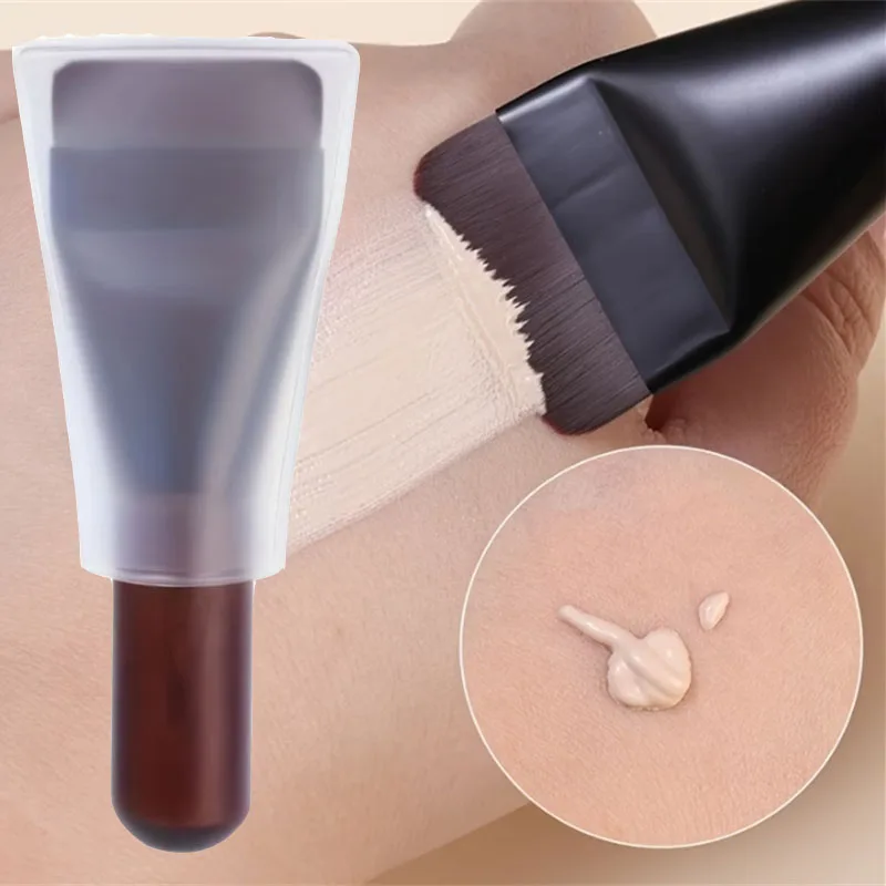 Ultradünner Flacher Foundation-Pinsel mit Holzgriff und Nylonborsten Nahtloser Mischpinsel für Flüssige und Cremige Kosmetika