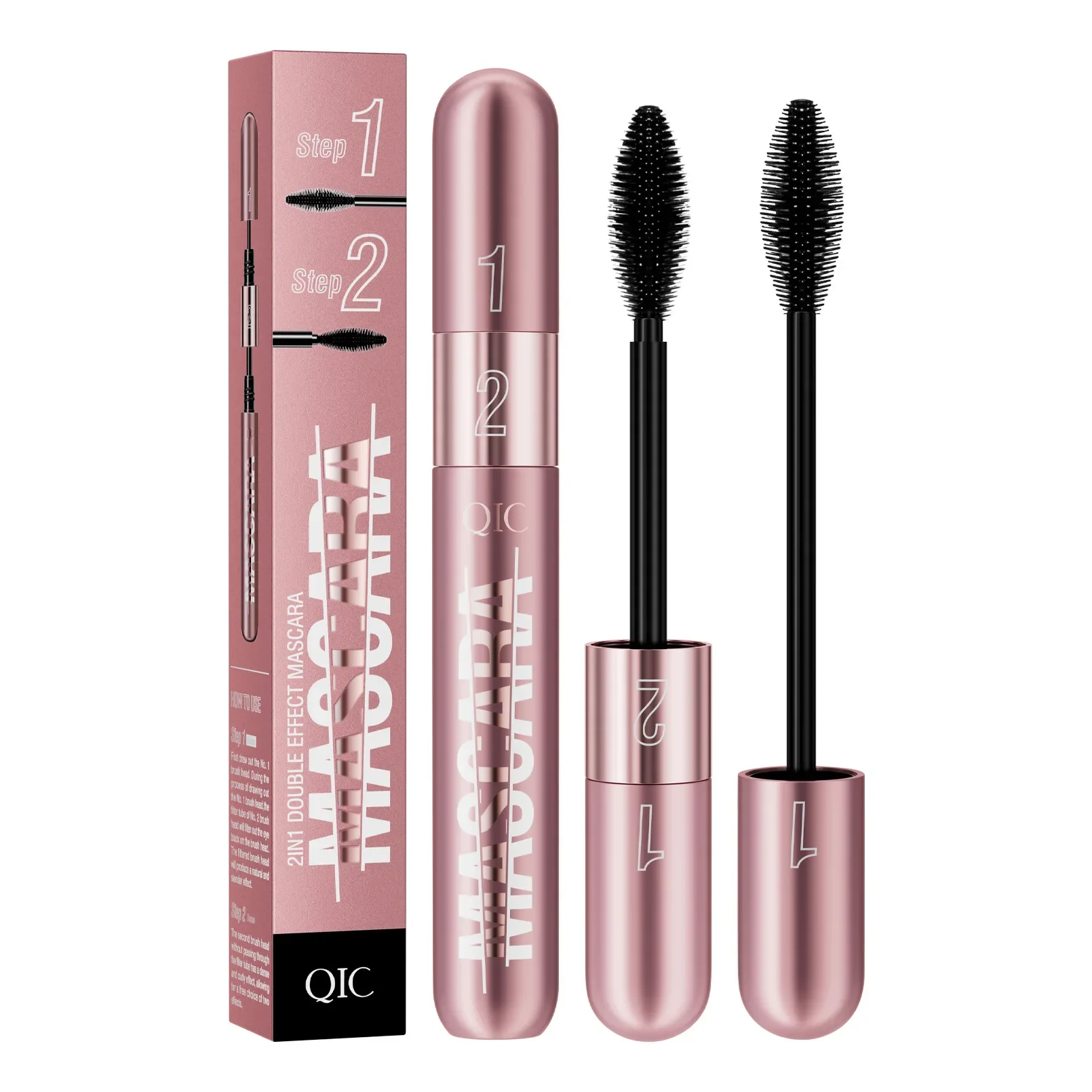 Mascara Dual Effect Elongation Dense and Slender Volume Long Lasting Waterproof No Stain Natural Quick Drying Lashes Mascara