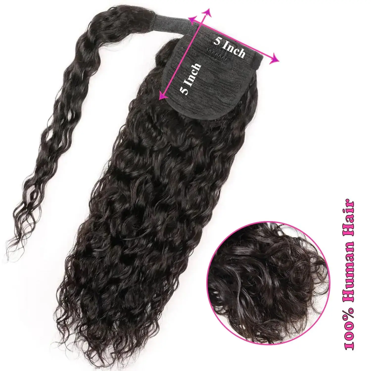 Water Wave Human Hair Ponytail Extensions with Wrap Around 12A Kinky Curly Straight Wave Brazilian Ponytail Human Hair for Women