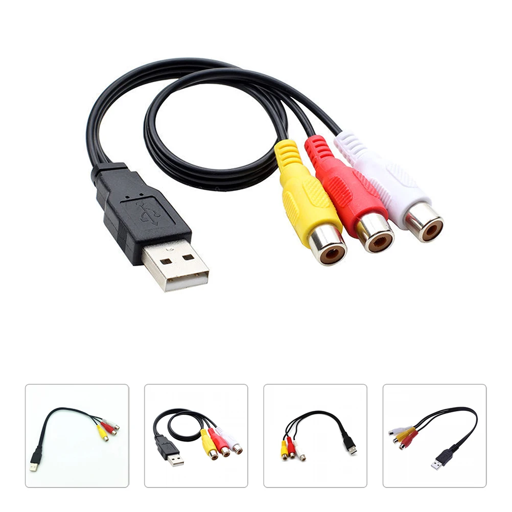 

2pcs USB to Cable 3RCA Adapter Audio Video Cord Connector PVC Durable Tin Coated Copper Camera Use