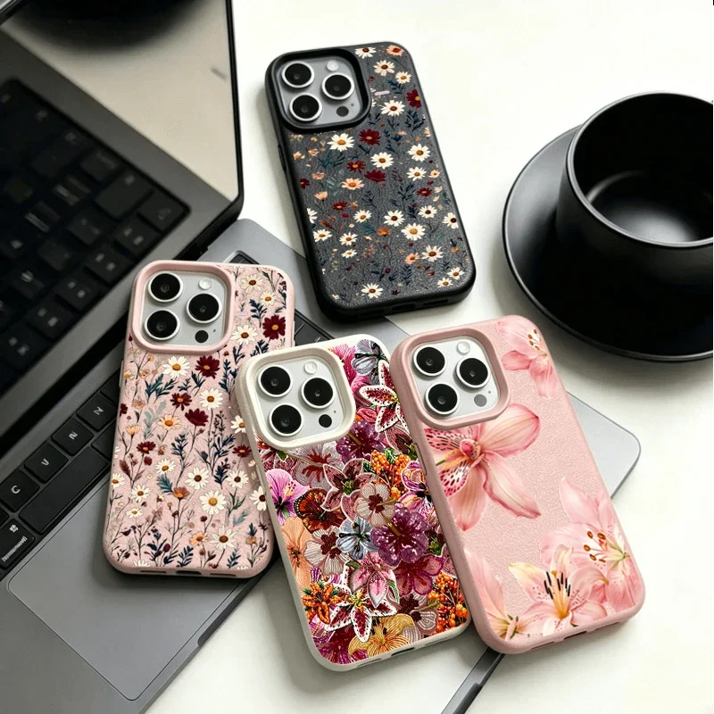 Case For Samsung Galaxy S26 Ultra S26FE S25 S24 Plus A37 A57 A56 A27 M56 M55 M15 Flowers Pattern Retro Matte Soft PU Cover