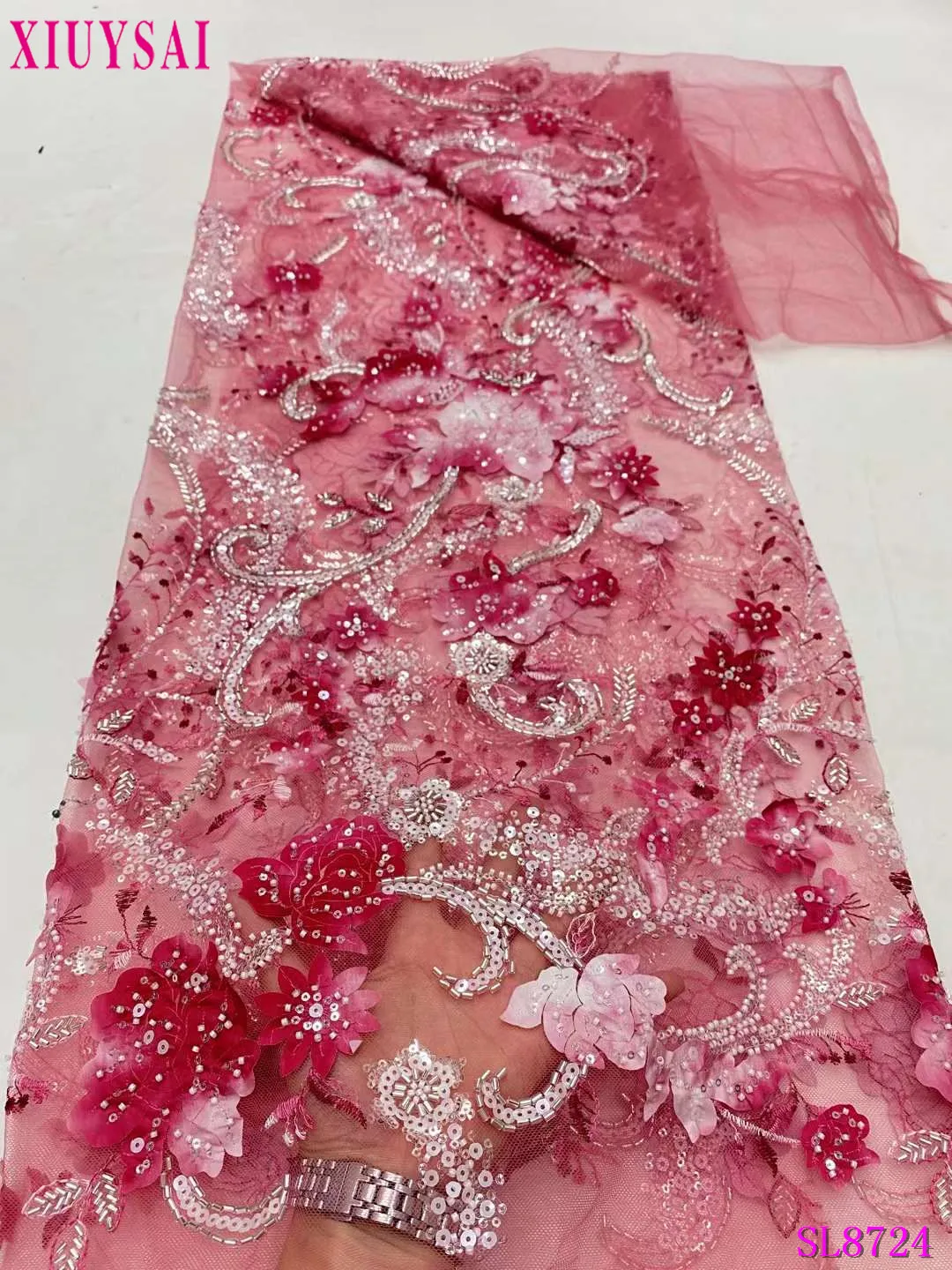 قماش دانتيل مطرز نيجيري لفساتين الخياطة ، تطريز ترتر فرنسي فاخر ، جودة عالية ، من من من الدانتيل #3