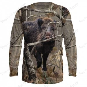 الدب خنزير الصيد الحيوان ثلاثية الأبعاد طباعة كم طويل تي شيرت الرجال النساء موضة التي شيرت كامو التمويه القمم تيز ملابس رياضية في الهواء الطلق التي شيرت