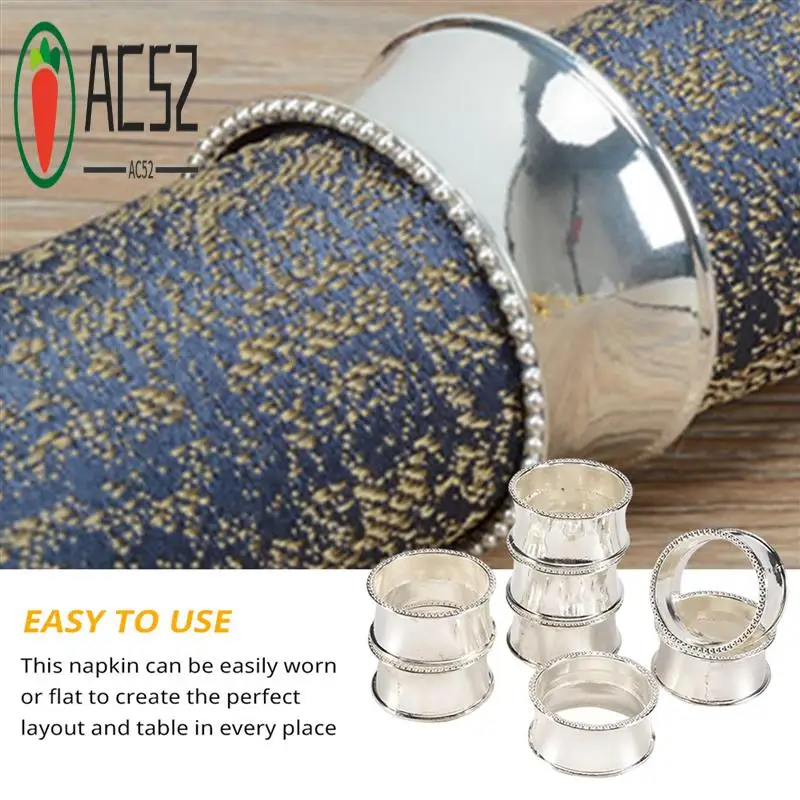 

AC52-8 Pieces Of Zinc Alloy Beaded Napkin Ring Delicate Napkin Buckle (Silver)