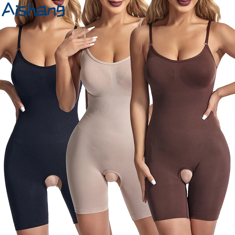 Women Seamless Bodysuit Compression Open Crotch Shapewear Push Up Belly Tightening Corset Slimming Butt Lifter Full Body Shaper