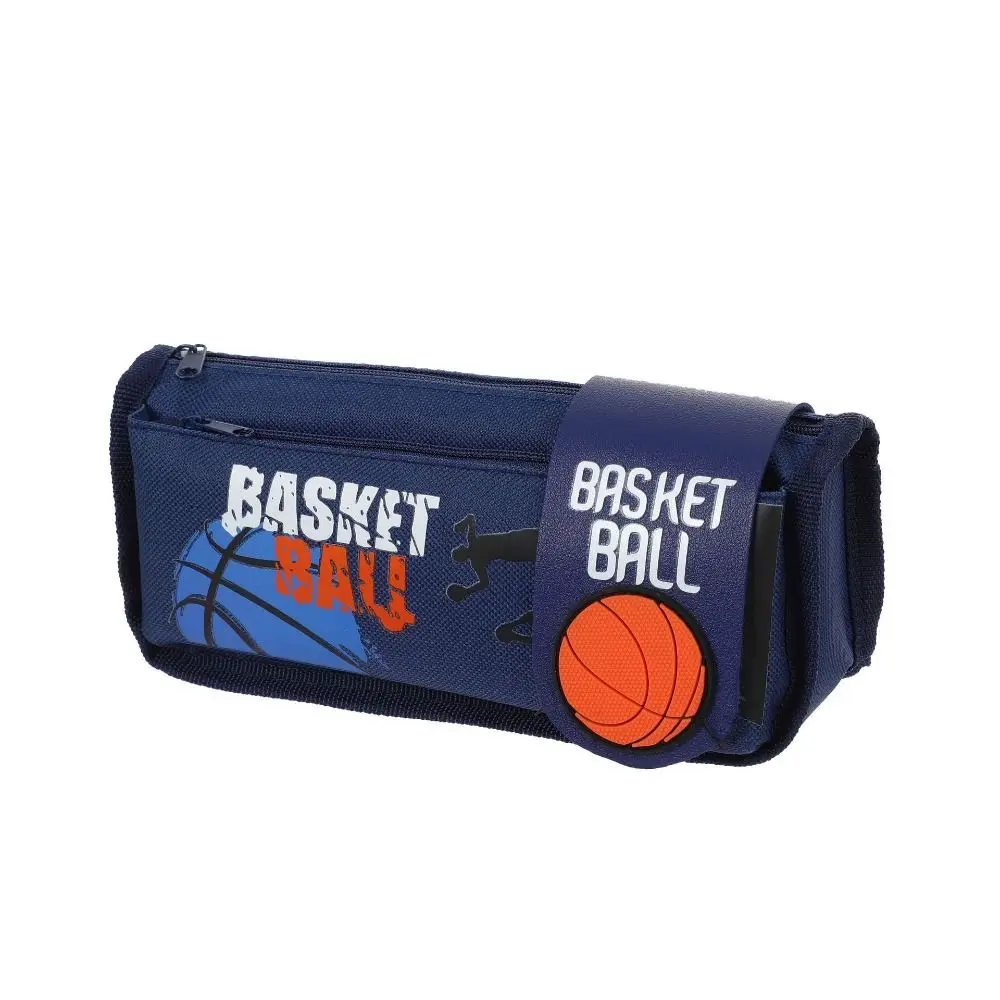 Canvas Basketball Pencil Case Large Capacity Multifuntion Flip Double Pen Bag Storage Ins Cartoon Basketball Stationery Box