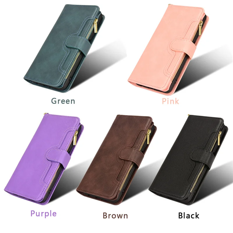 

Luxury Leather Zipper Flip Wallet Case For Apple iPhone 16 Pro Max 16 Plus Case Card Holder Stand Phone Cover Multi-card slot