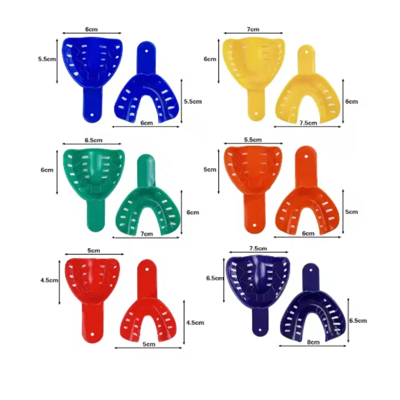 Bandeja de cor dentária 12 tamanhos para adultos/crianças, bandeja de impressão dentária de plástico descartável s/m/l, material de fornecimento central dentário