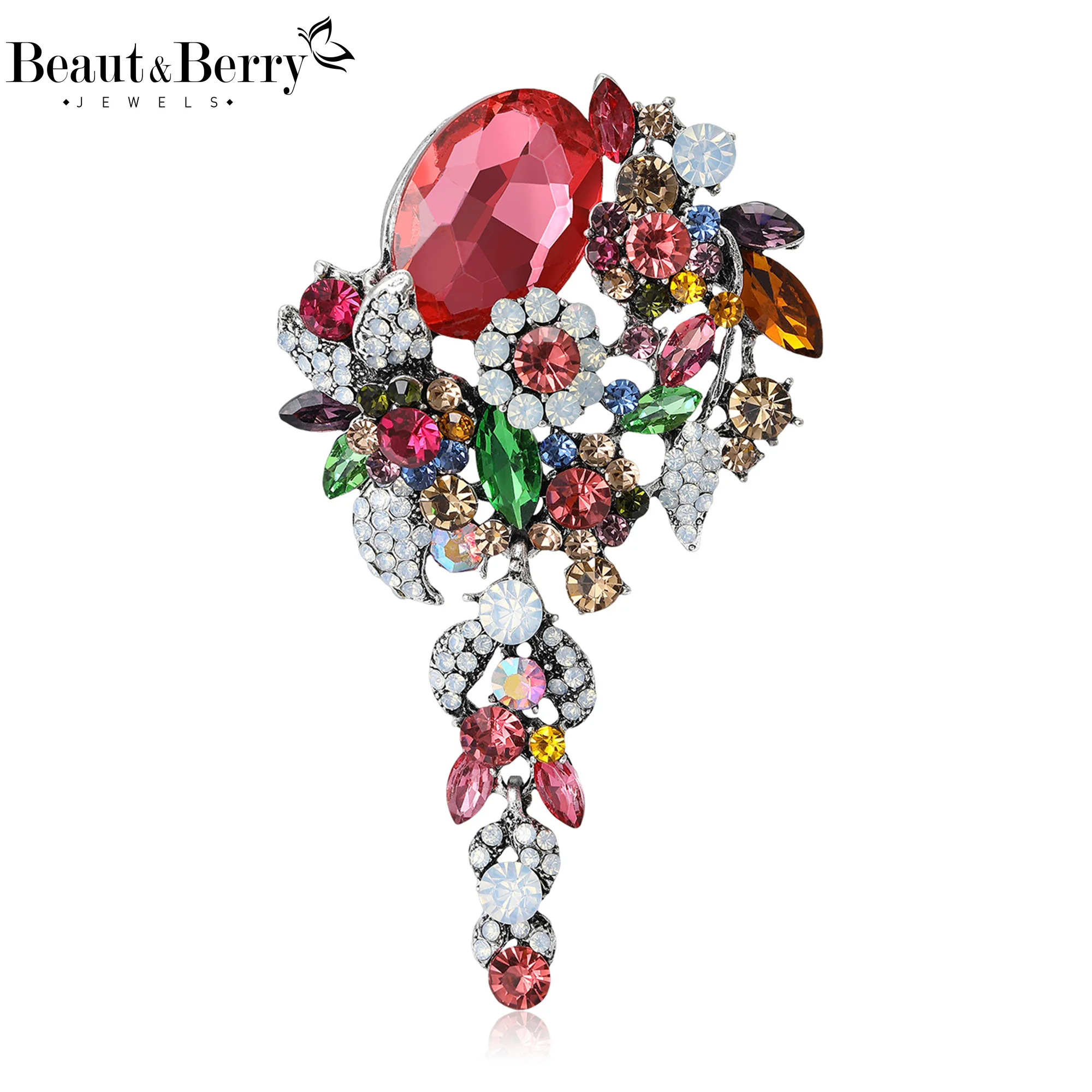 Beaut&Berry Luxury Rhinestones Leaf Pendant Brooches for Women Unisex Personality Pins Casual Party Friend Accessories Gifts