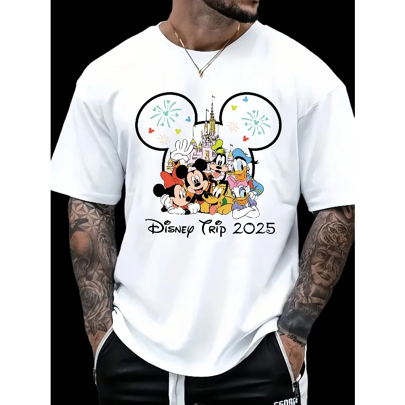 

MOTO-Men's Casual Theme Park Trip 2025 T-Shirt Mickey Mouse Friends Tee White Comfortable Summer Short Sleeve Cartoon unisex